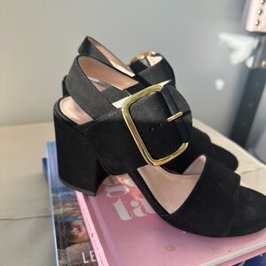 Stuart Weitzman Black Sandals with Gold Buckle